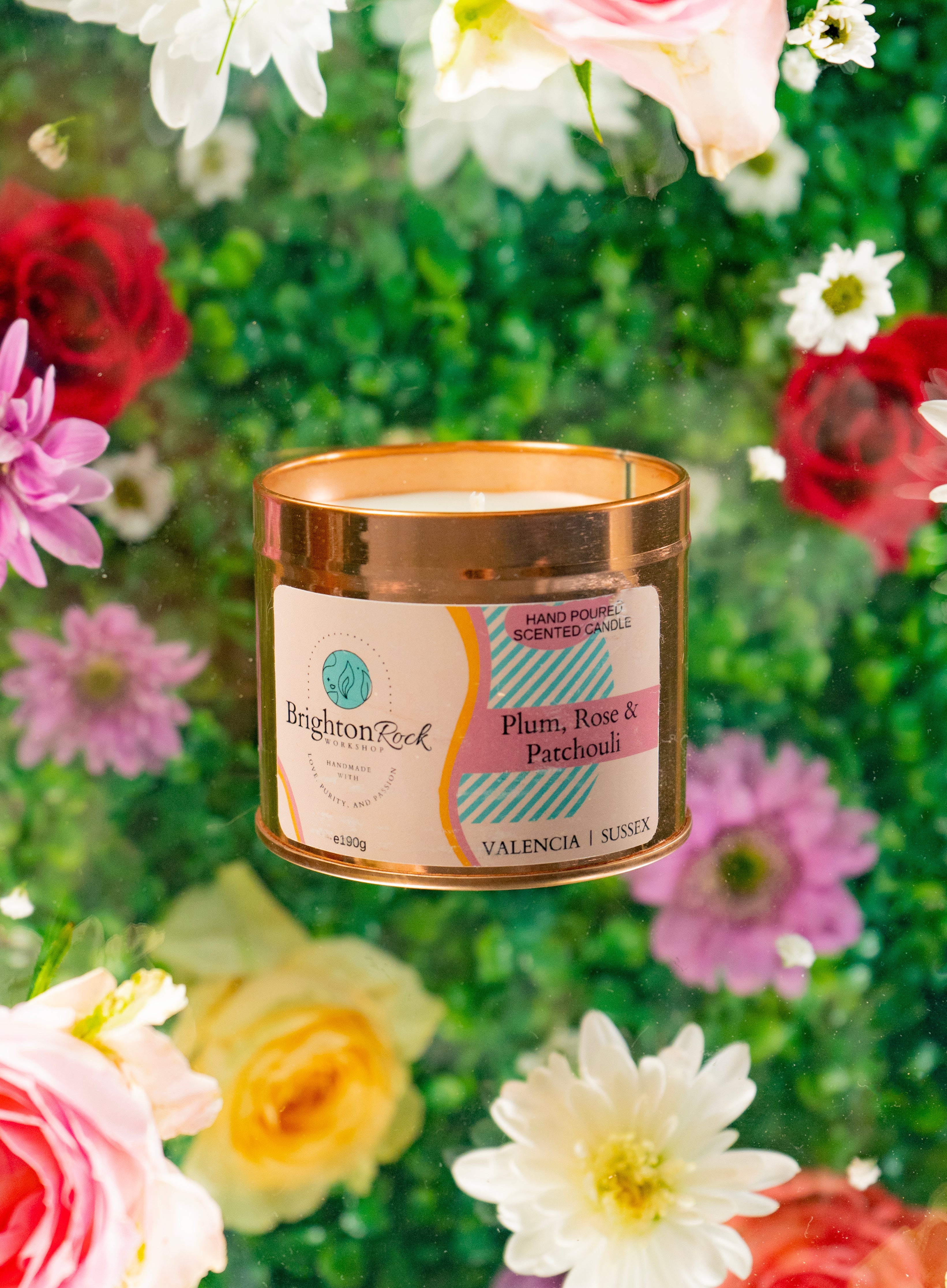 Plum, Rose & Patchouli Scented Candle in Rose Gold Tin 190g-2