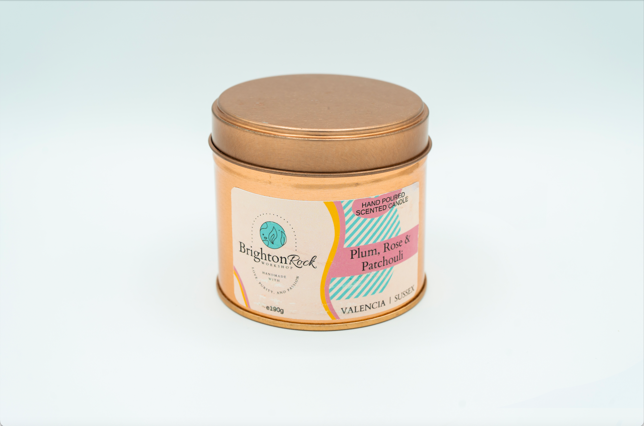 Plum, Rose & Patchouli Scented Candle in Rose Gold Tin 190g-3