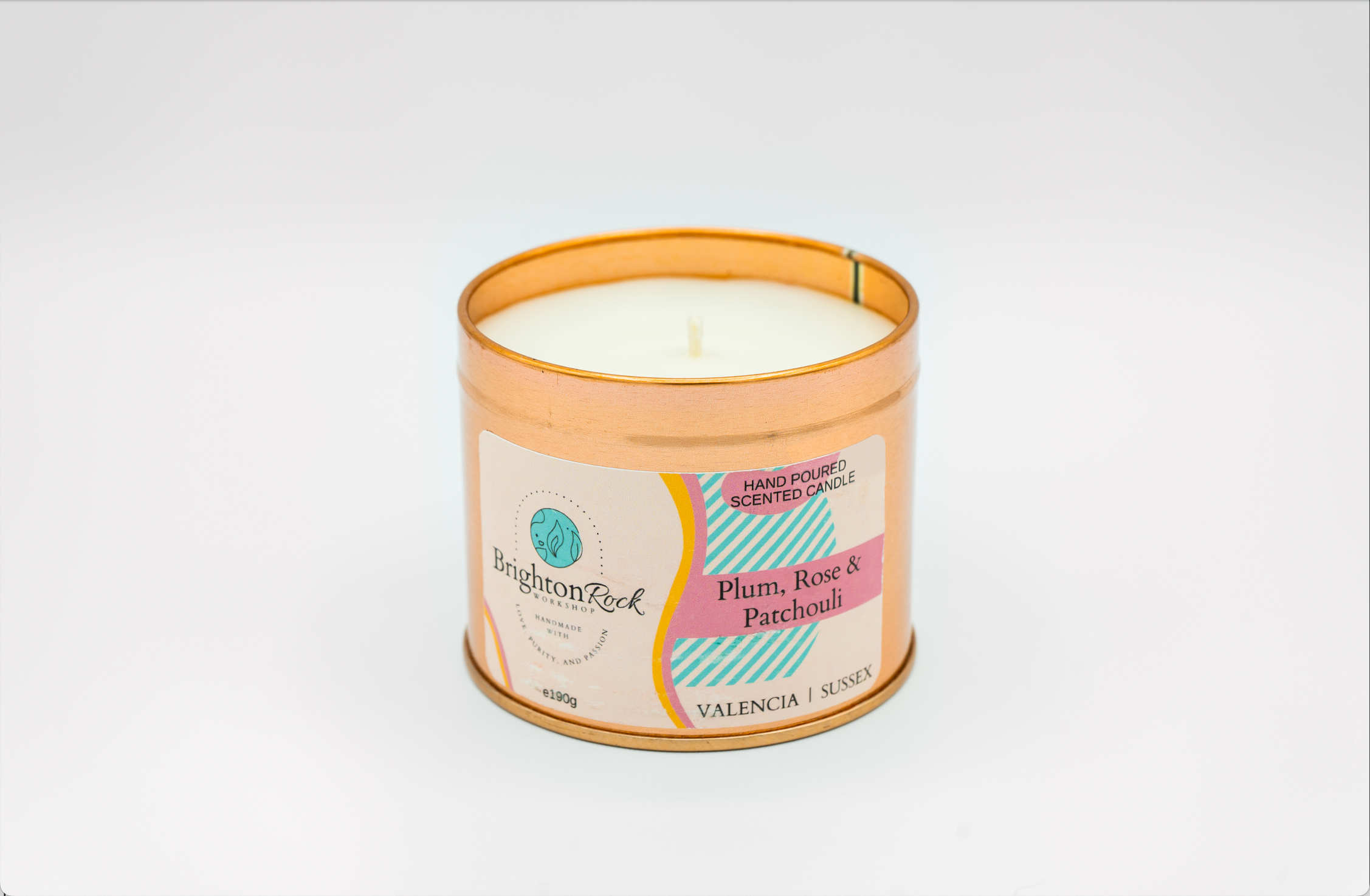 Plum, Rose & Patchouli Scented Candle in Rose Gold Tin 190g-1